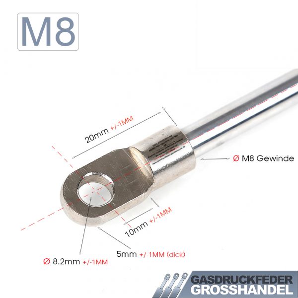 Gasdruckfeder Gasdruckdämpfer Zubehör Augenaufnahme M8-20mm