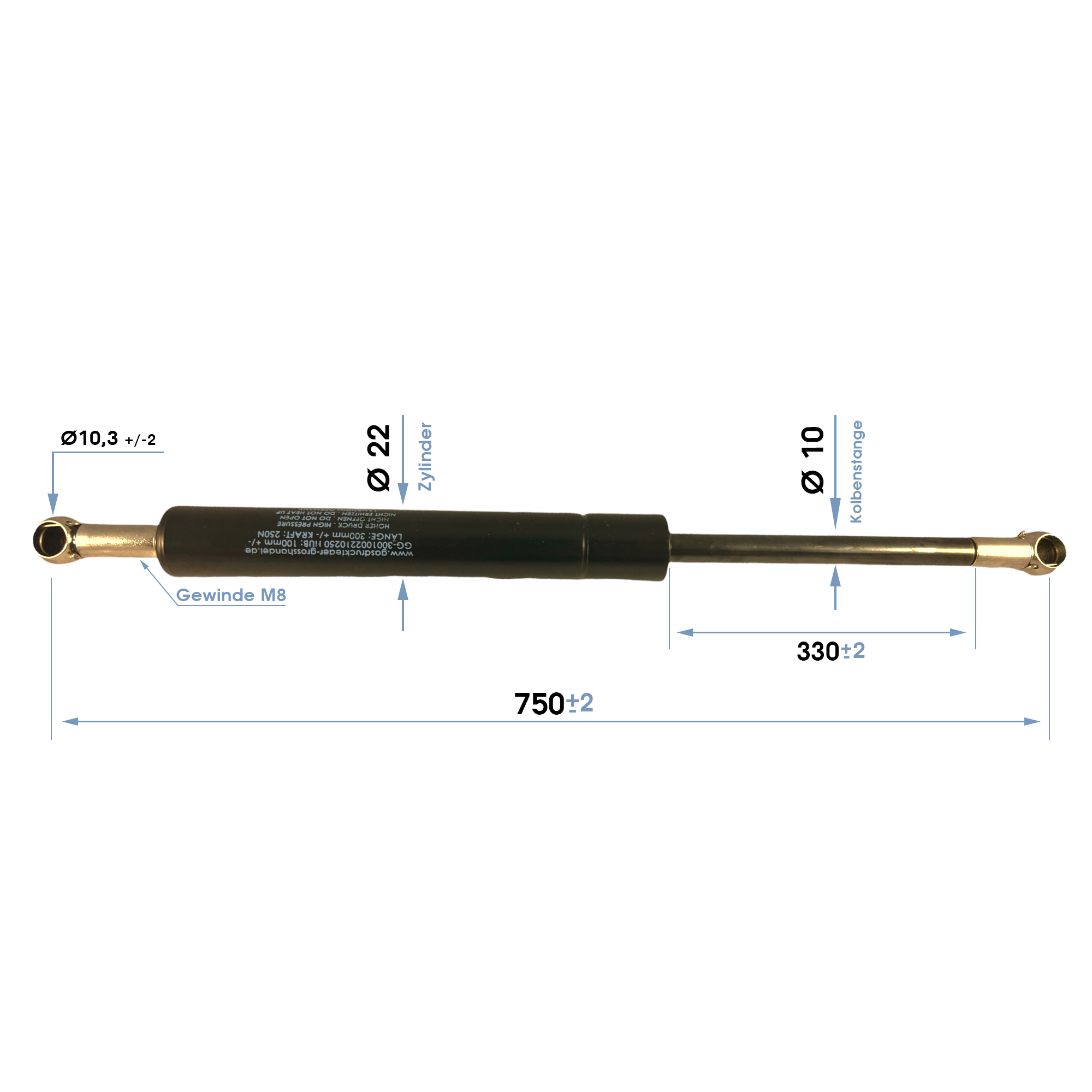Gasdruckfeder Gasdruckdämpfer Kugelpfanne 750/330/100N-900N