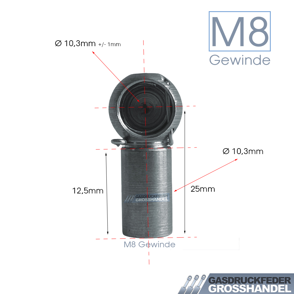 Gasdruckfeder Gasdruckdämpfer Zubehör Kugelkopf Aufnahme M8