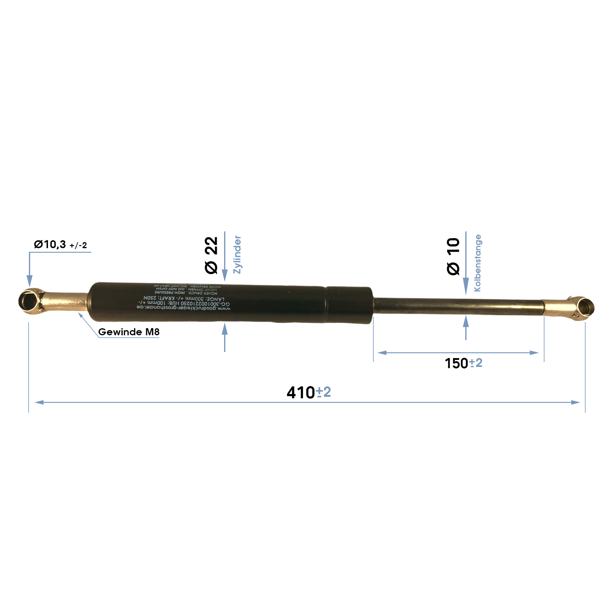 Gasdruckfeder Gasdruckdämpfer Kugelpfanne 410/150/150N-900N