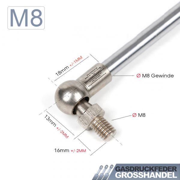 Gasdruckfeder Gasdruckdämpfer Zubehör Kugelkopf mit M8-18mm