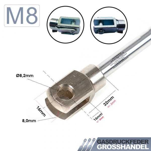 Gasdruckfeder Gasdruckdämpfer Zubehör Gabelkopf M8-32mm