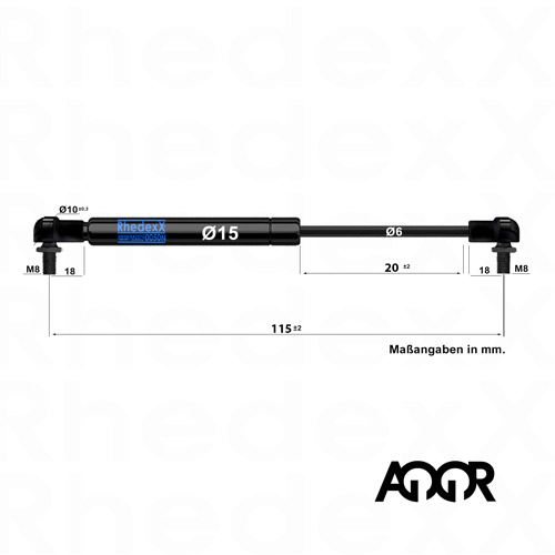 Gasdruckfeder mit Kugelkopf 115mm/20mm 15/6