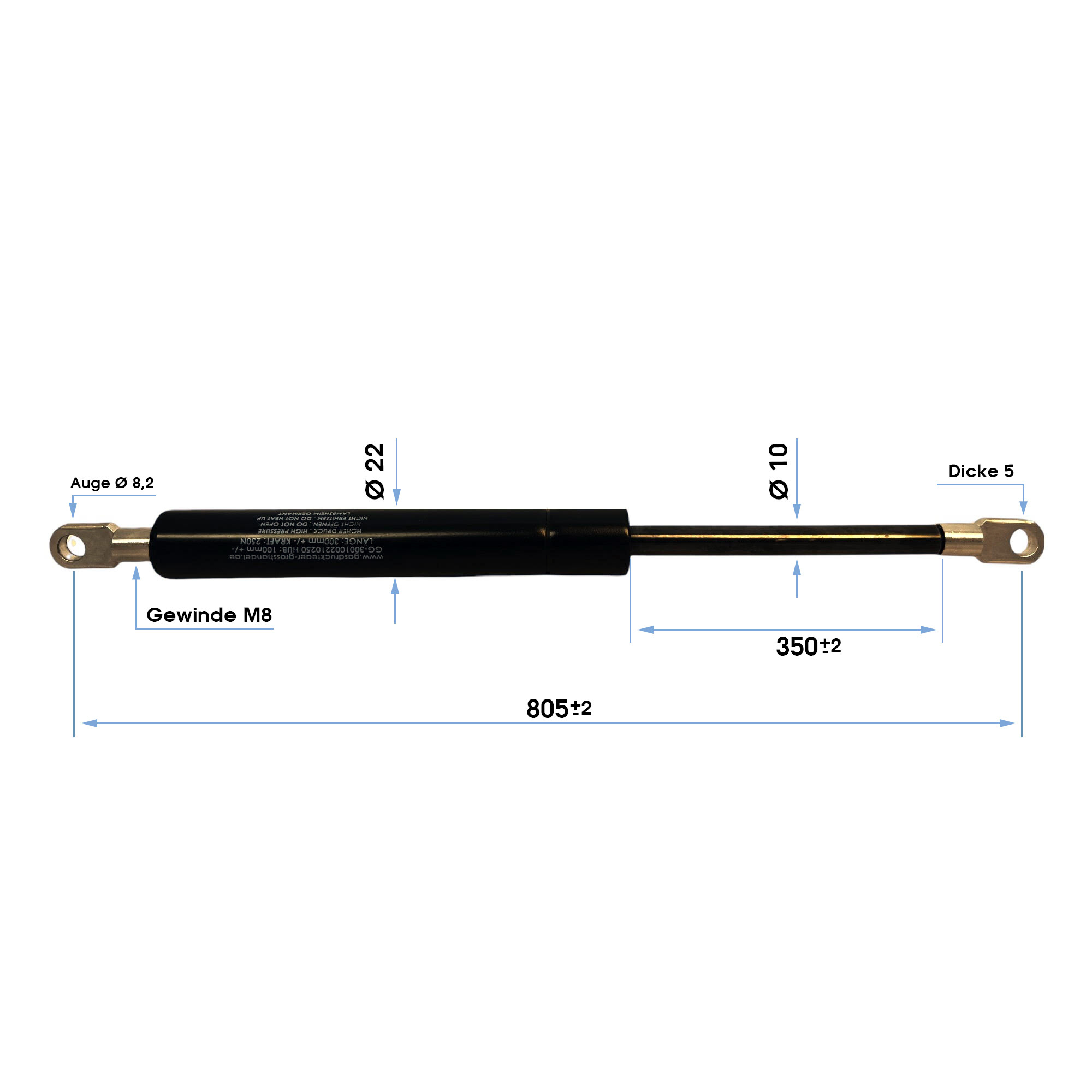 Gasdruckfeder Gasdruckdämpfer Augenaufnahme 805/350/150N-900N