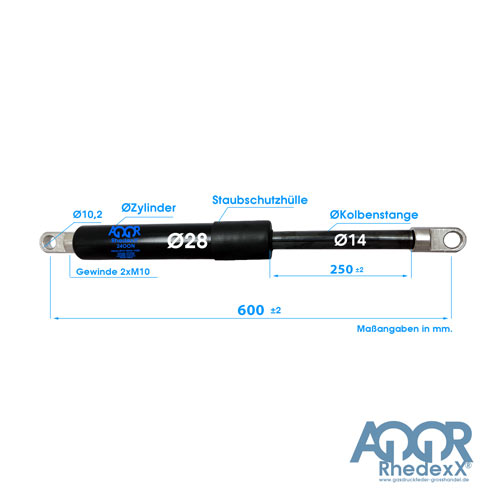 Alternative view of Gasdruckfeder Pferdeanhänger Augenaufnahme 600mm/250mm 1.300N-2.500N M10