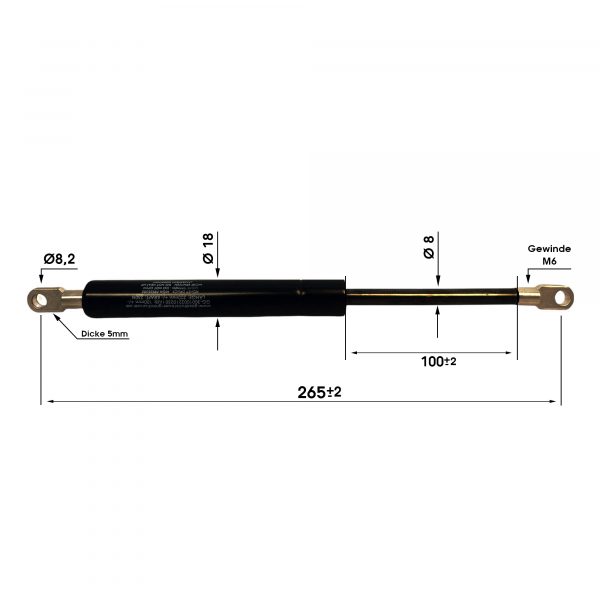 Gasdruckfeder mit Auge 265mm/100mm