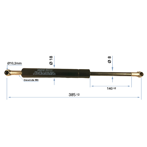 Gasdruckfeder Gasdruckdämpfer Kugelpfanne 385mm/140mm