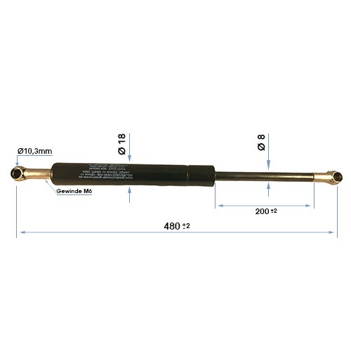 Gasdruckfeder Gasdruckdämpfer Kugelpfanne 480mm/200mm