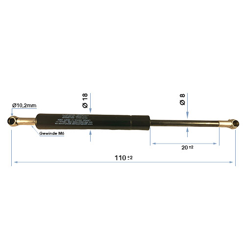 Gasdruckfeder Gasdruckdämpfer Kugelpfanne 110mm/20mm