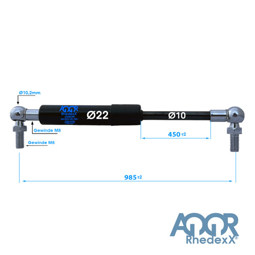 Gasdruckfeder Gasdruckdämpfer Kugelkopf 985mm/450mm 150N-900N M8