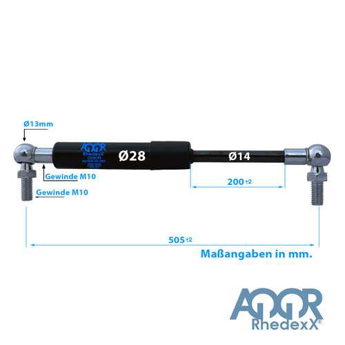 Gasdruckfeder Pferdeanhänger Kugelkopf 505mm/200mm