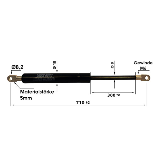 Gasdruckfeder Gasdruckdämpfer Augenaufnahme 710mm/300mm 50N-800N M6 18/8