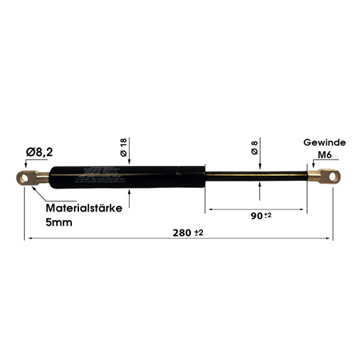 Gasdruckfeder Gasdruckdämpfer Augenaufnahme 280mm/90mm 50N-800N M6 18/8