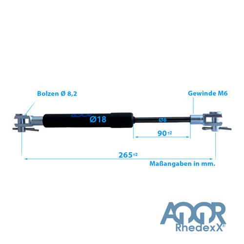 Gasdruckfeder Gasdruckdämpfer Gabelkopf 265mm/90mm 50N-800N M6