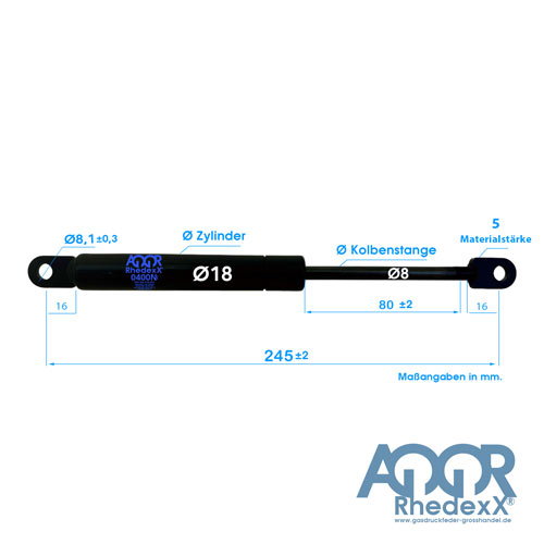 Gasdruckfeder mit Auge 245mm/80mm