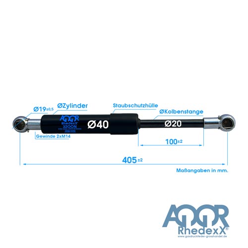 Gasdruckfeder Gasdruckdämpfer Kugelpfanne 405mm/100mm 2.400N-5.000N M14