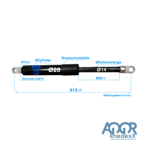 Gasdruckfeder Pferdeanhänger Augenaufnahme 915mm/400mm 1.300N-2.500N M10