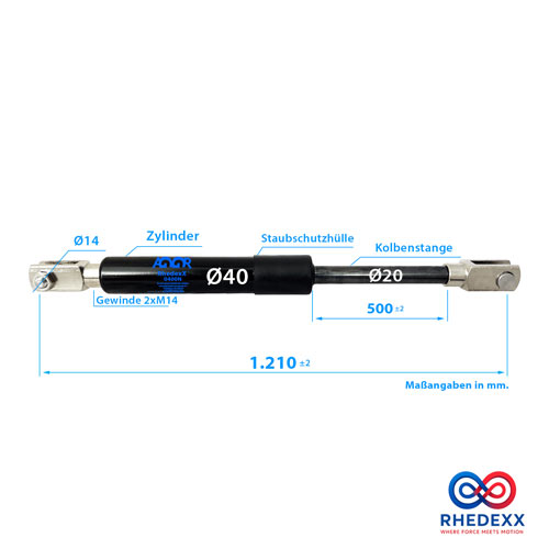 Gasdruckfeder Gasdruckdämpfer Gabelkopf 1.210mm/500mm 2.400N-5.000N M1