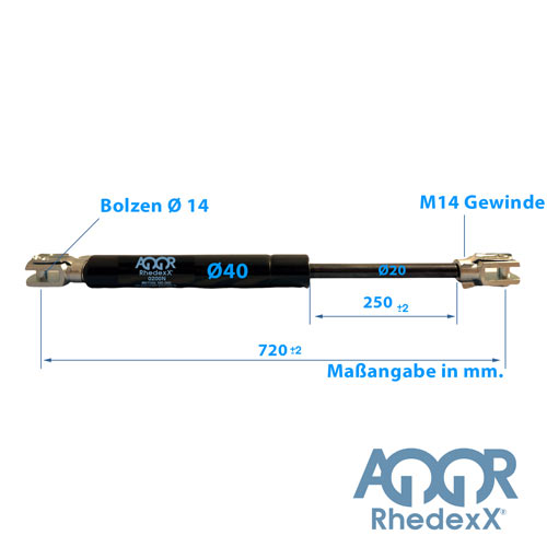 Gasdruckfeder Gasdruckdämpfer Gabelkopf 720mm/250mm 2.400N-5.000N M14