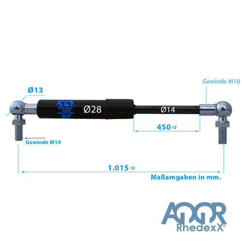 Gasdruckfeder Gasdruckdämpfer Kugelkopf 1.015mm/450mm 1.000N-2.300N M10