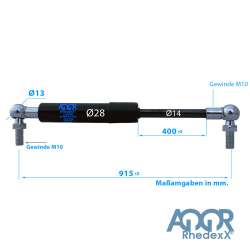 Gasdruckfeder Pferdeanhänger Kugelkopf 915mm/400mm 1.300N-2.500N M10