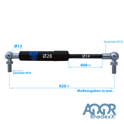 Gasdruckfeder Pferdeanhänger Kugelkopf 920mm/400mm 1.300N-2.500N M10