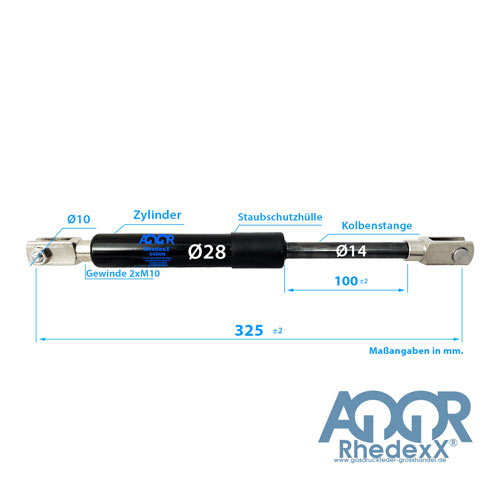 Gasdruckfeder Gasdruckdämpfer Gabelkopf 325mm/100mm 1.300N-2.500N M10