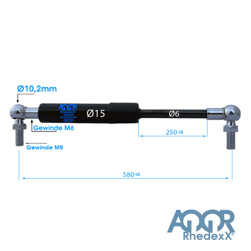 Gasdruckfeder Gasdruckdämpfer Kugelkopf 580mm/250mm 50N-400N