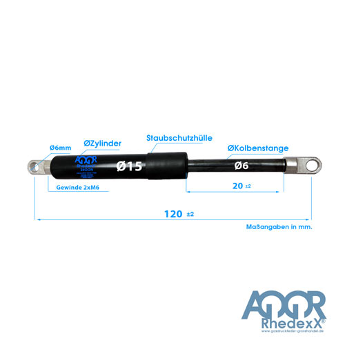 Gasdruckfeder Gasdruckdämpfer Augenaufnahme 120mm/20mm 50N-400N M6 15/6