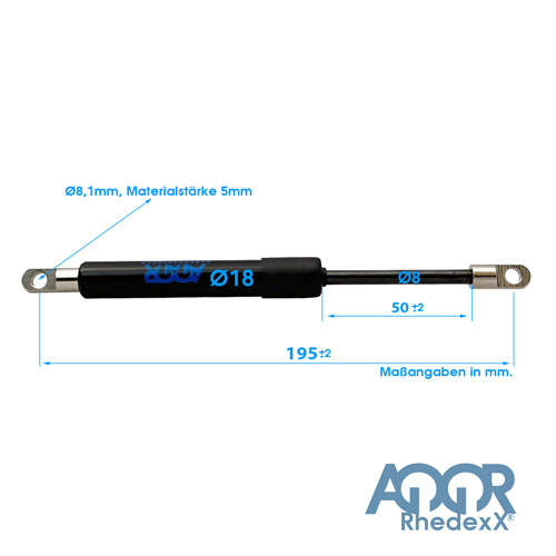 Gasdruckfeder Gasdruckdämpfer Augenaufnahme 195mm/50mm 50N-850N M6 18/8